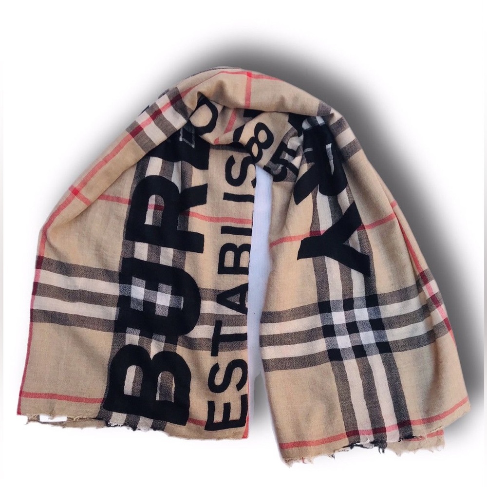 BURBERRY Horseferry Print Check Wool Silk Large Square Scarf - Picture 5 of 6